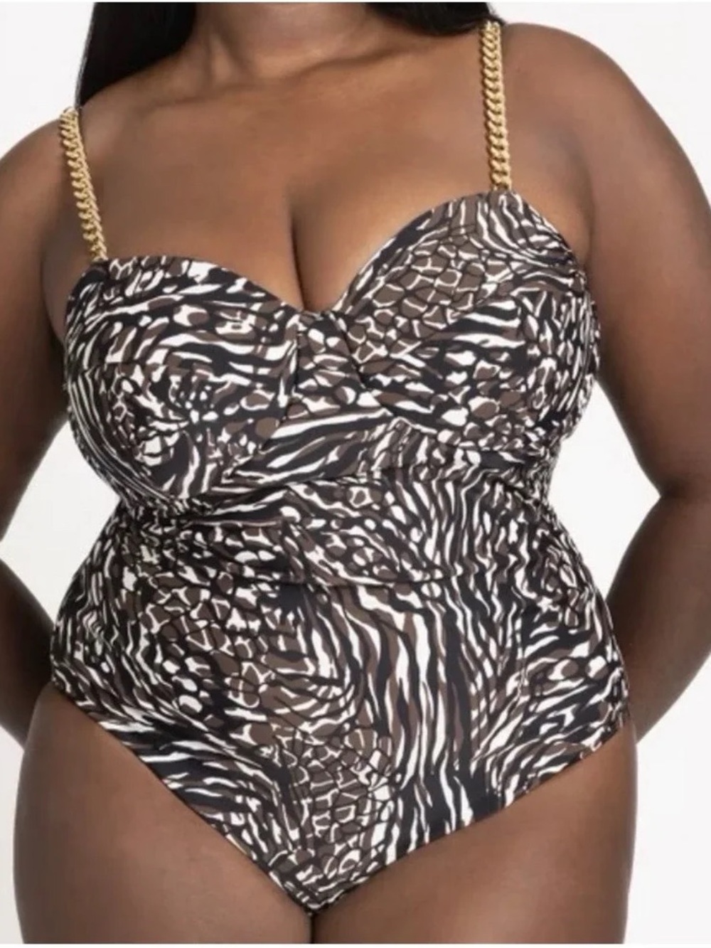 Eloquii Animal Print One Piece Swimsuit with Gold Chain Straps, Size 18